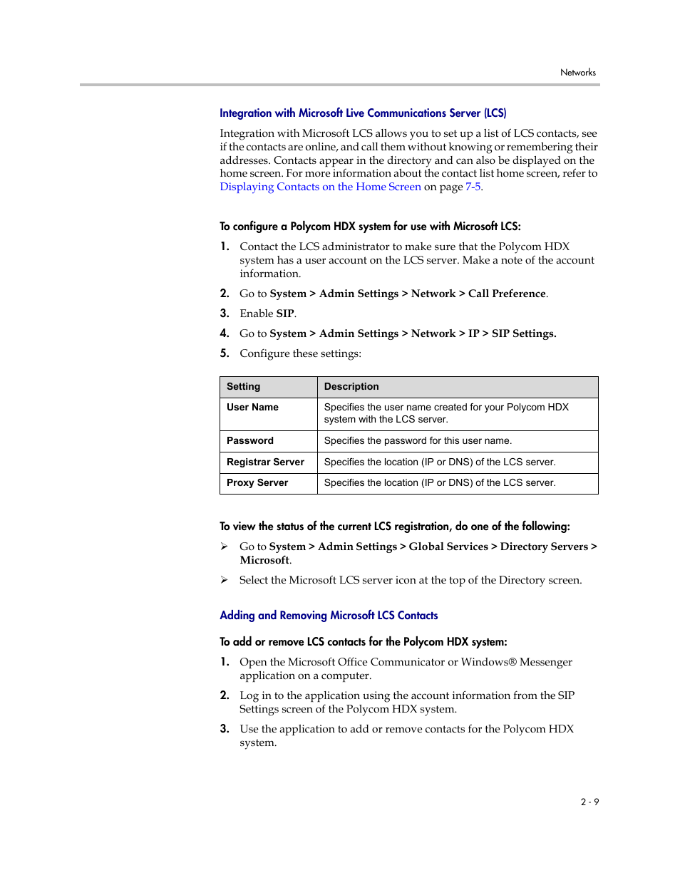 Adding and removing microsoft lcs contacts | Polycom 1 User Manual | Page 23 / 194