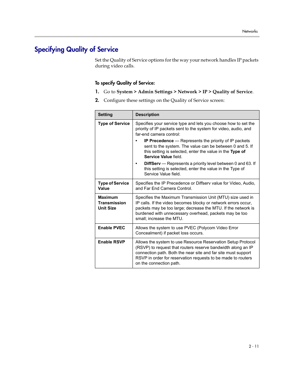 Specifying quality of service, Specifying quality of service -11 | Polycom 1 User Manual | Page 25 / 194