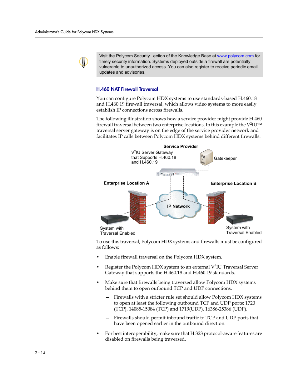 H.460 nat firewall traversal, H.460 nat firewall traversal -14, More information, refer to | Polycom 1 User Manual | Page 28 / 194