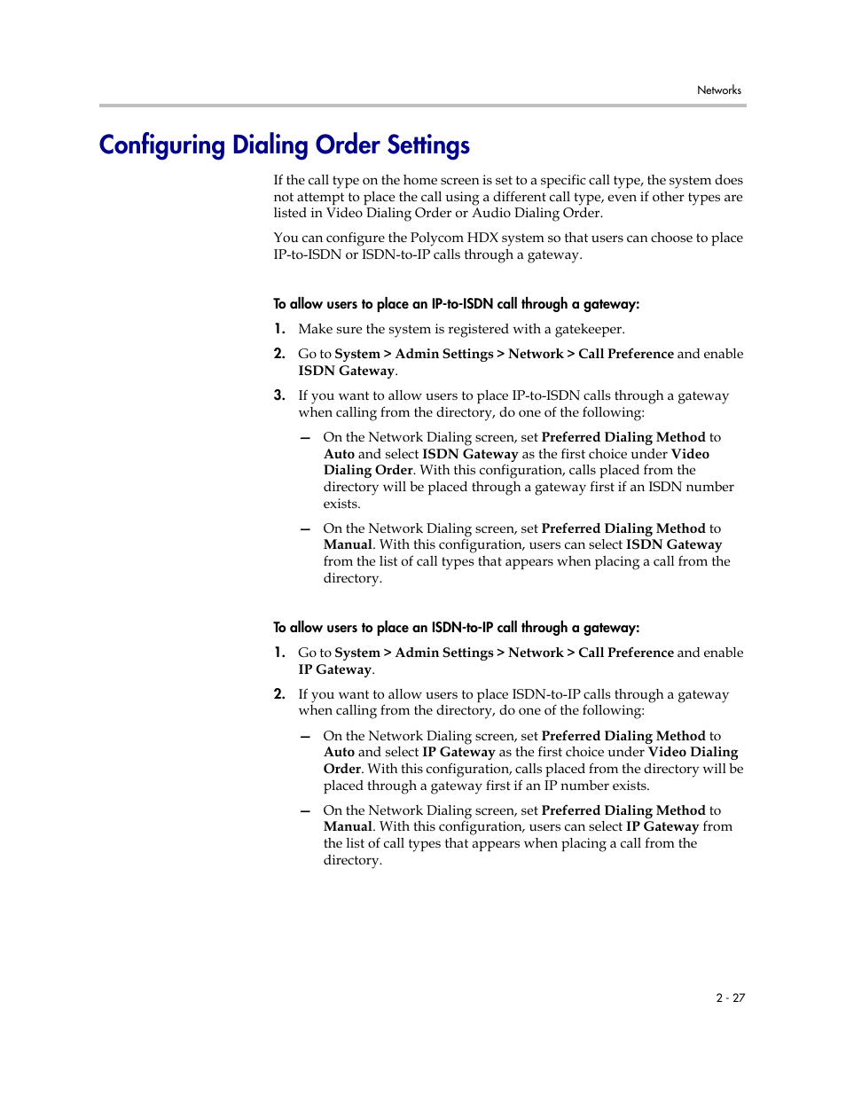 Configuring dialing order settings, Configuring dialing order settings -27, Configuring dialing order | Settings | Polycom 1 User Manual | Page 41 / 194