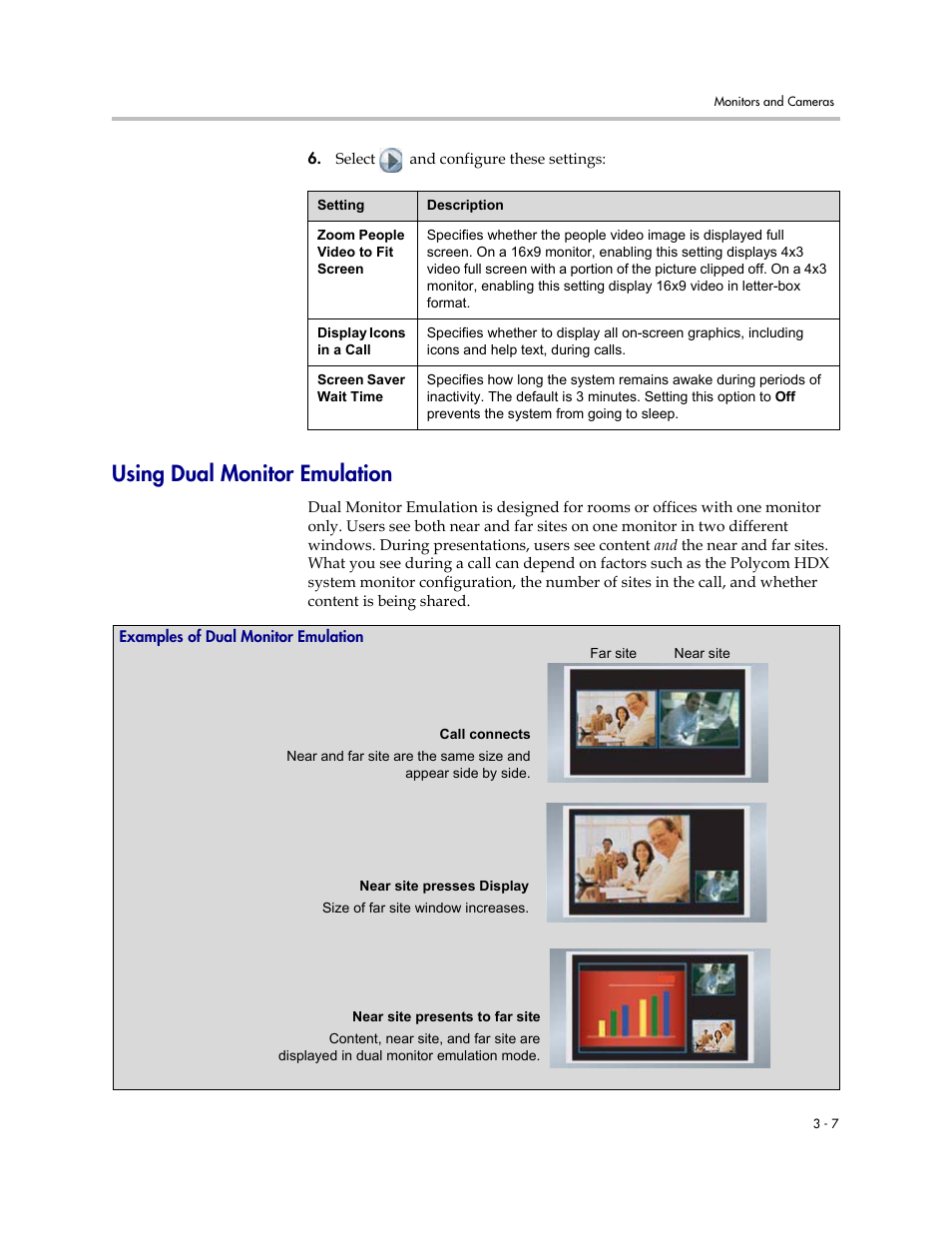 Using dual monitor emulation, Examples of dual monitor emulation, Using dual monitor emulation -7 | Examples of dual monitor emulation -7 | Polycom 1 User Manual | Page 49 / 194