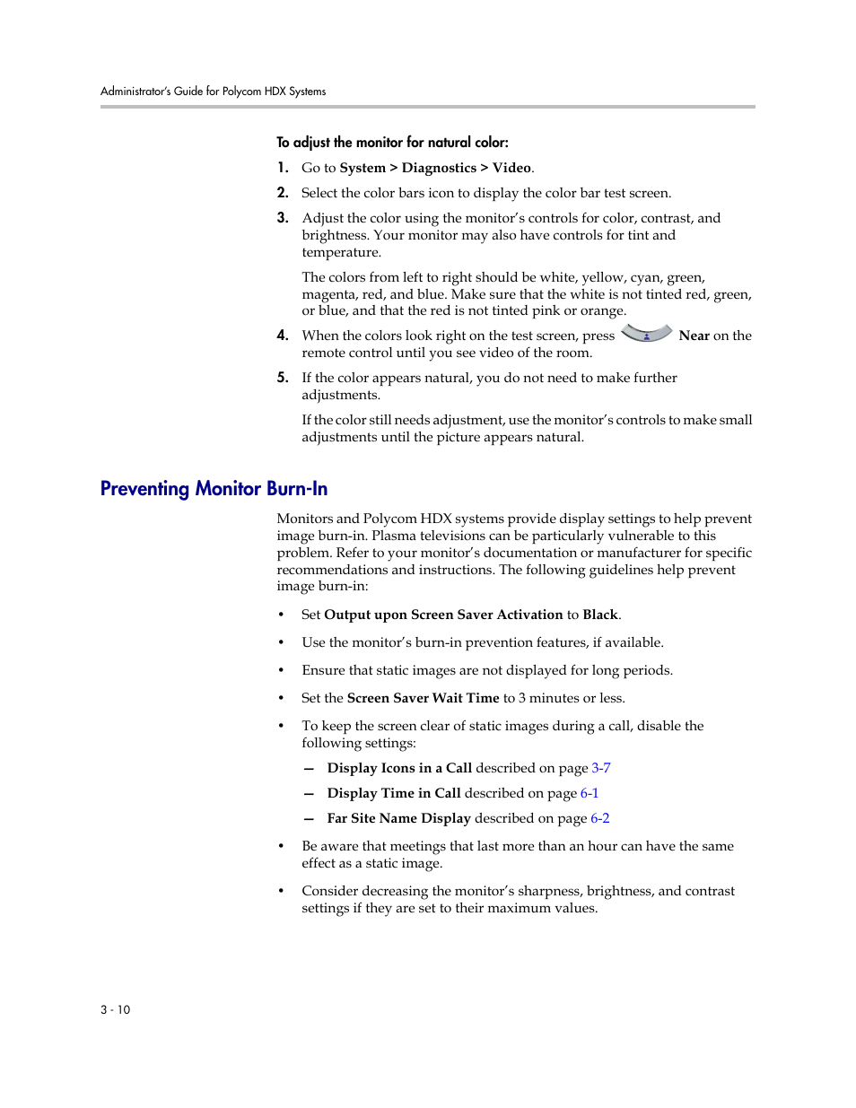 Preventing monitor burn-in, Preventing monitor burn-in -10 | Polycom 1 User Manual | Page 52 / 194