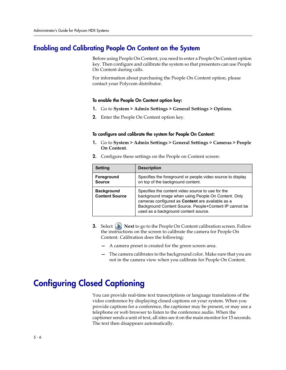 Configuring closed captioning, Configuring closed captioning -6 | Polycom 1 User Manual | Page 78 / 194