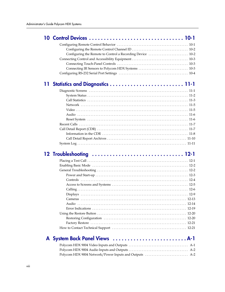 10 control devices -1, 11 statistics and diagnostics -1, 12 troubleshooting -1 | Polycom 1 User Manual | Page 8 / 194