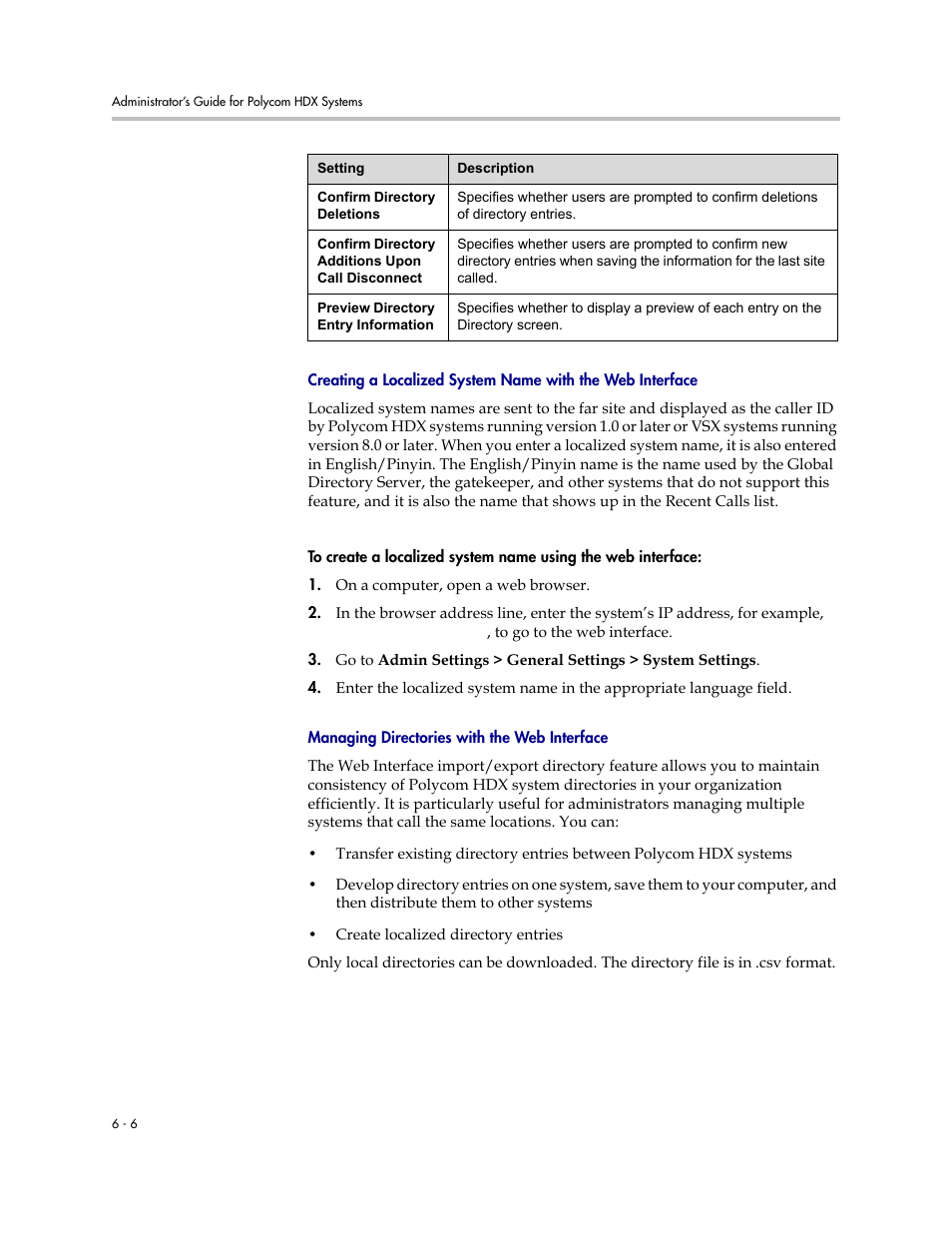 Managing directories with the web interface | Polycom 1 User Manual | Page 88 / 194