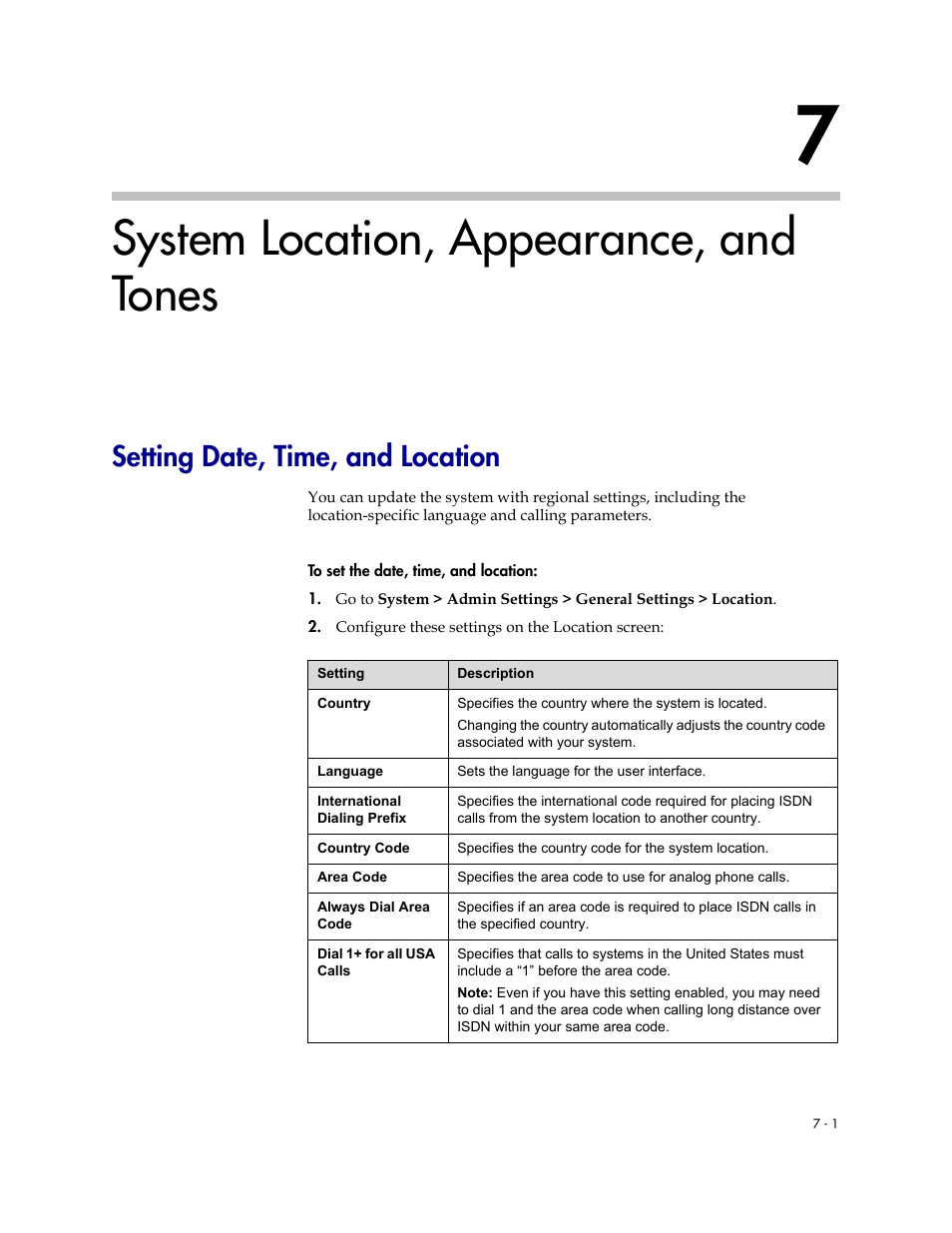 System location, appearance, and tones, Setting date, time, and location, 7 system location, appearance, and tones -1 | Setting date, time, and location -1 | Polycom 1 User Manual | Page 91 / 194