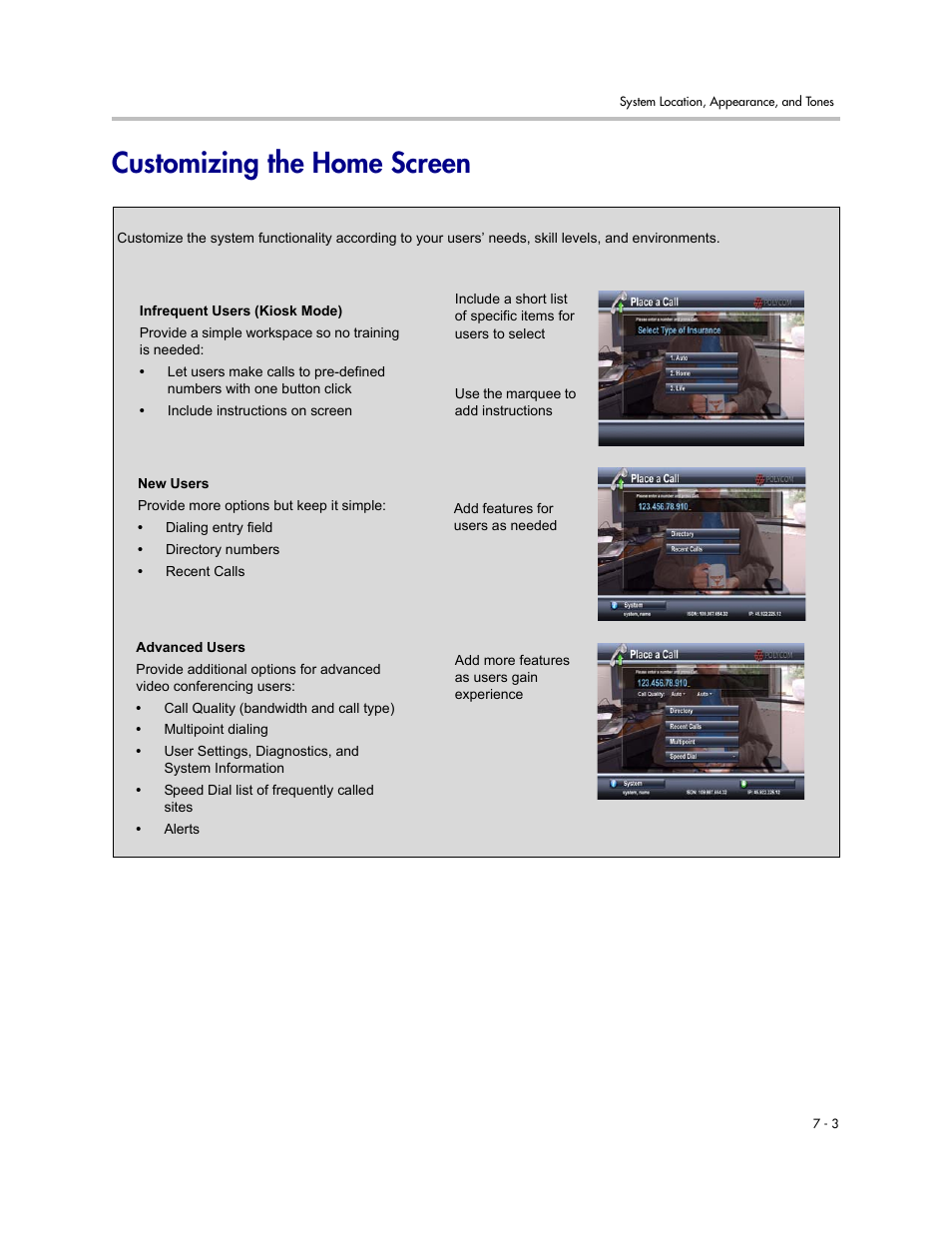 Customizing the home screen, Customizing the home screen -3 | Polycom 1 User Manual | Page 93 / 194