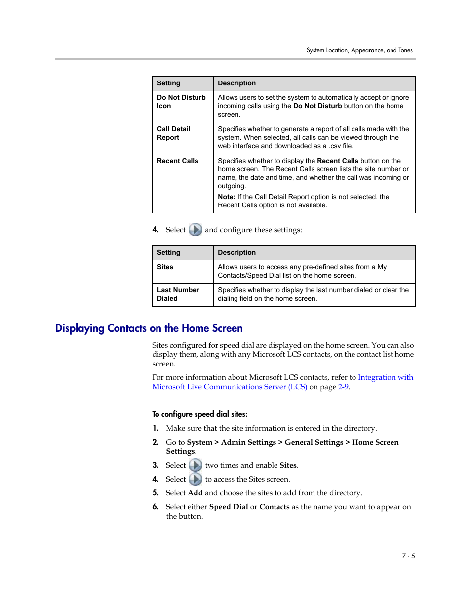 Displaying contacts on the home screen, Displaying contacts on the home screen -5 | Polycom 1 User Manual | Page 95 / 194