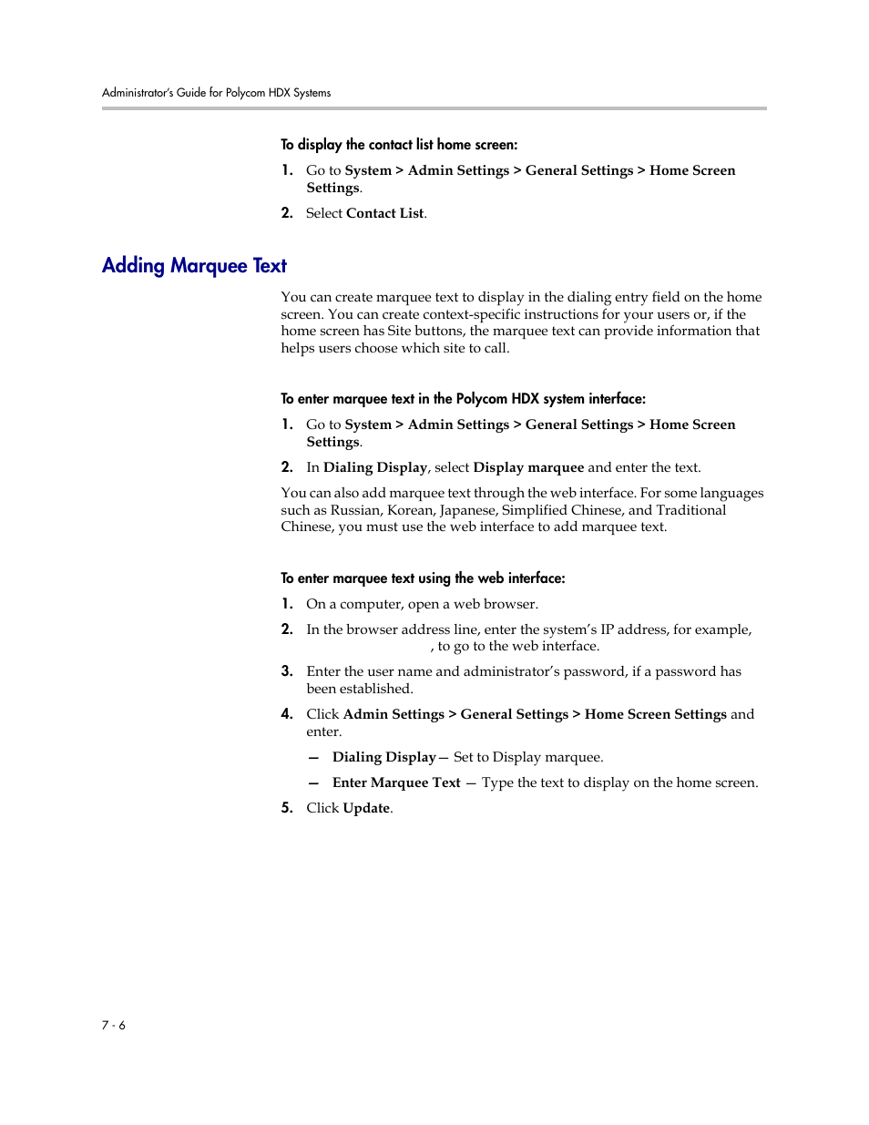 Adding marquee text, Adding marquee text -6 | Polycom 1 User Manual | Page 96 / 194