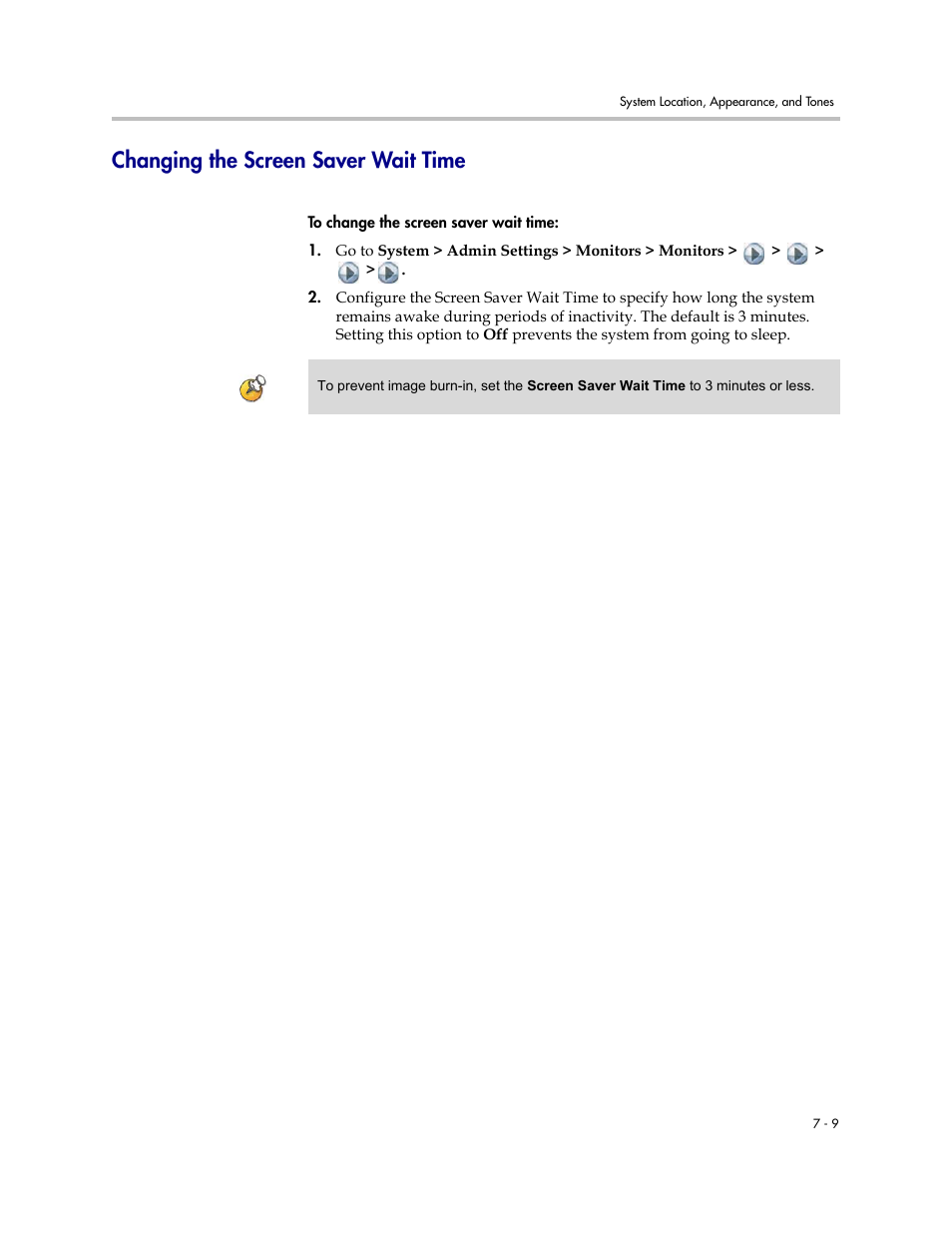 Changing the screen saver wait time, Changing the screen saver wait time -9 | Polycom 1 User Manual | Page 99 / 194