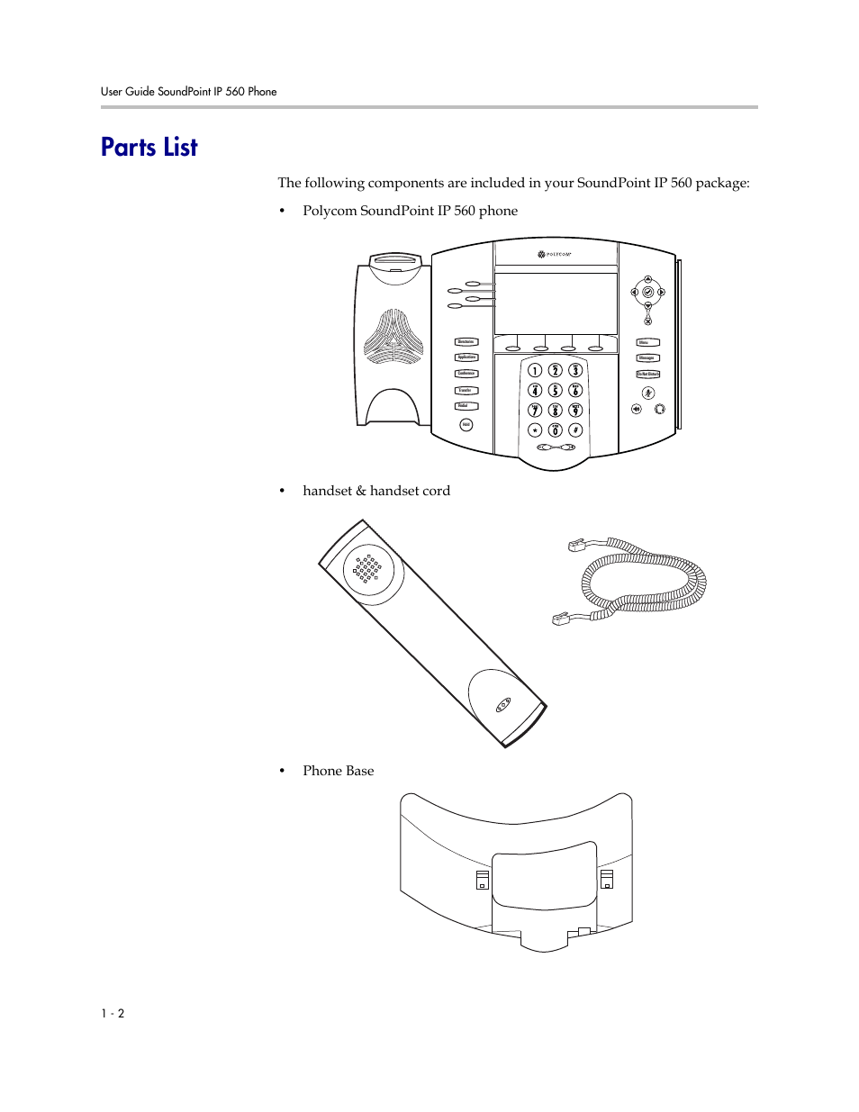 Parts list, Parts list –2 | Polycom 560 User Manual | Page 10 / 90