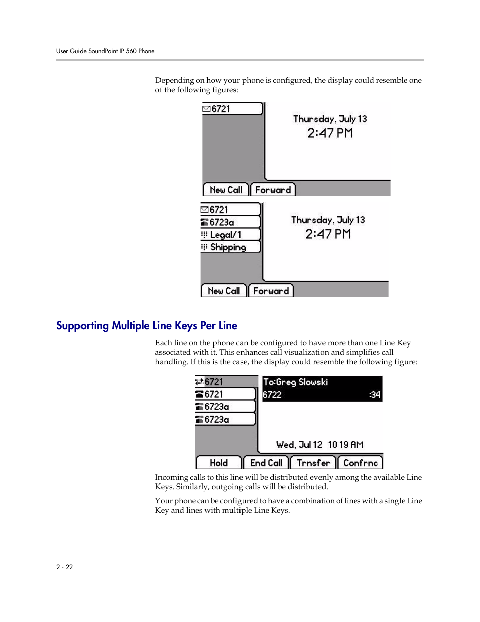 Supporting multiple line keys per line, Supporting multiple line keys per line –22 | Polycom 560 User Manual | Page 42 / 90