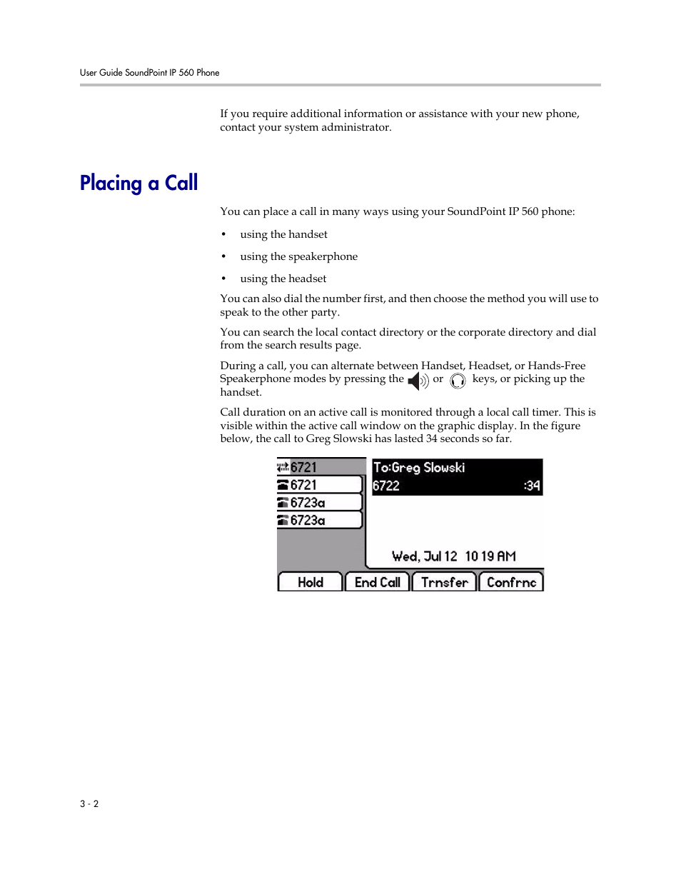 Placing a call, Placing a call –2 | Polycom 560 User Manual | Page 46 / 90