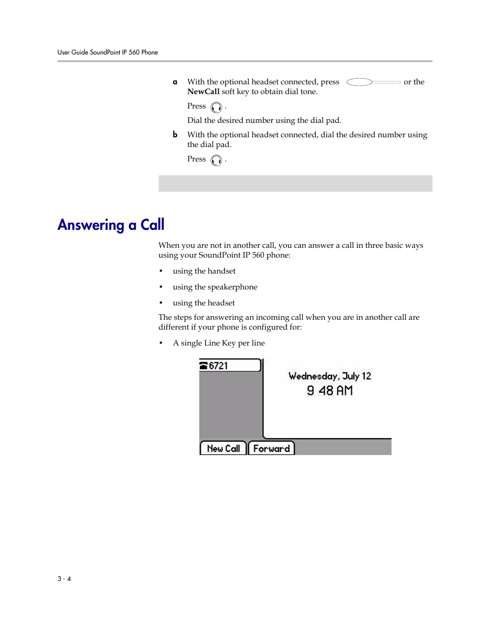 Answering a call, Answering a call –4 | Polycom 560 User Manual | Page 48 / 90