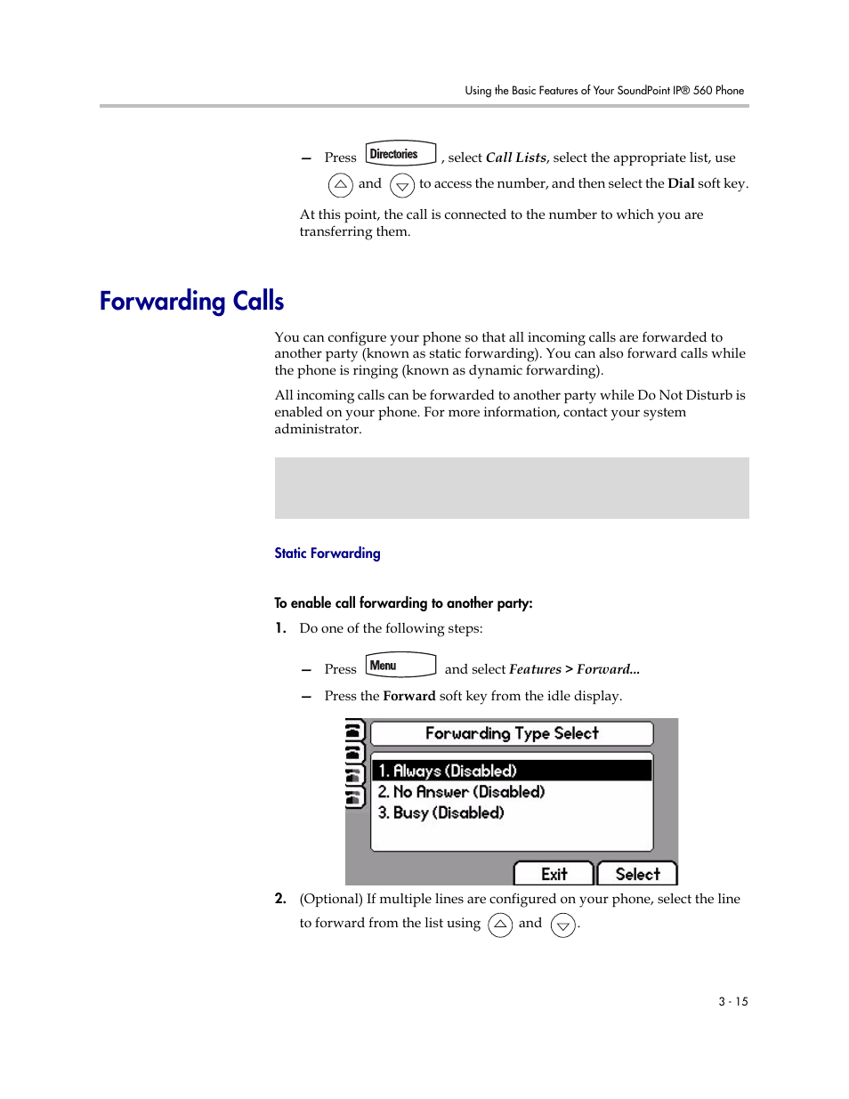 Forwarding calls, Forwarding calls –15 | Polycom 560 User Manual | Page 59 / 90