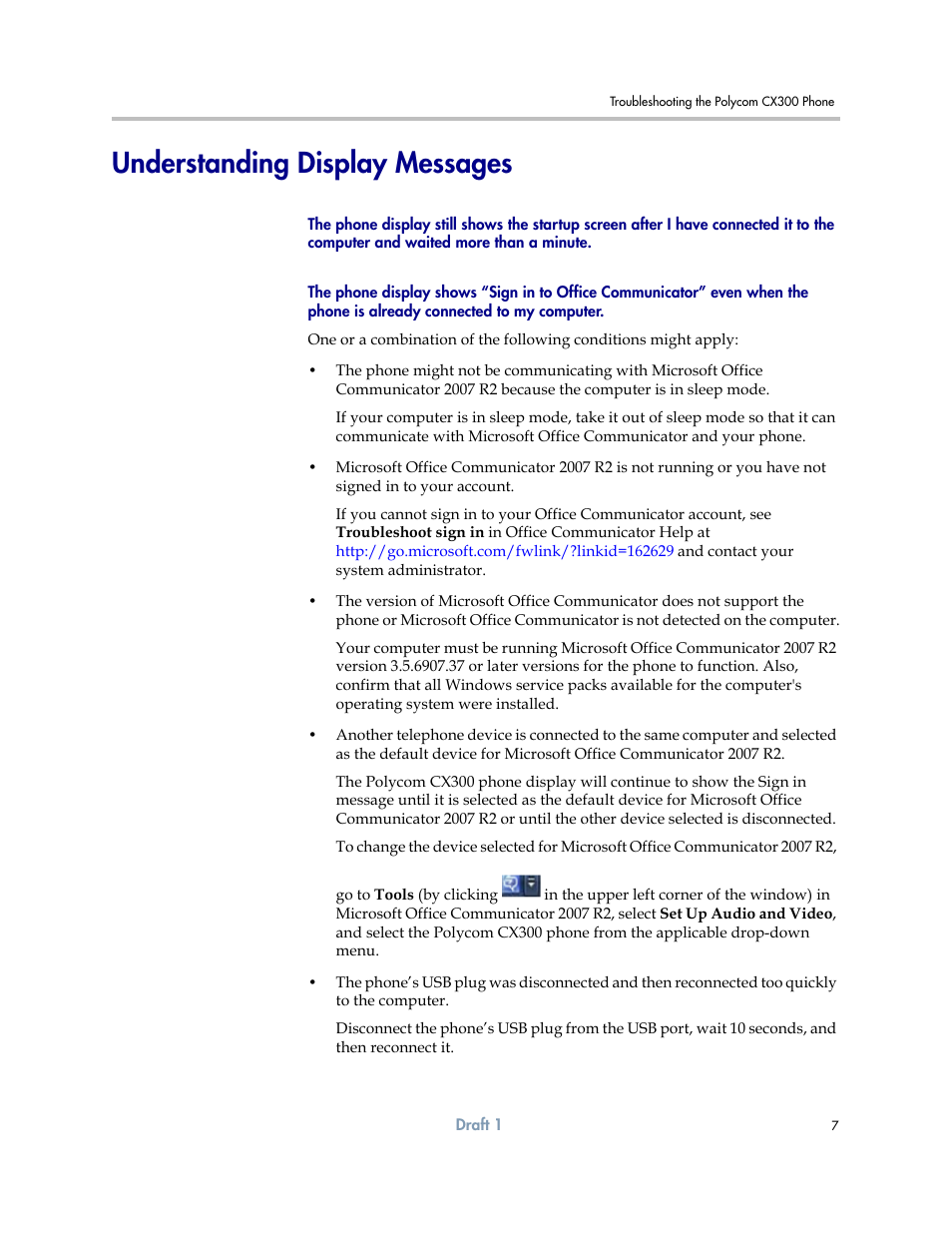 Understanding display messages | Polycom CX300 User Manual | Page 13 / 20