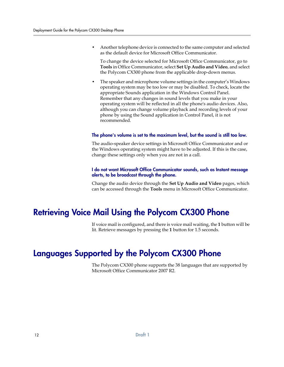Languages supported by the polycom cx300 phone | Polycom CX300 User Manual | Page 18 / 20