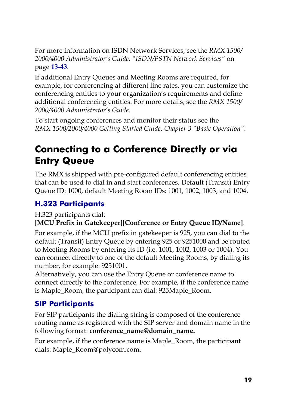 H.323 participants, Sip participants | Polycom RMX 1500 User Manual | Page 19 / 20