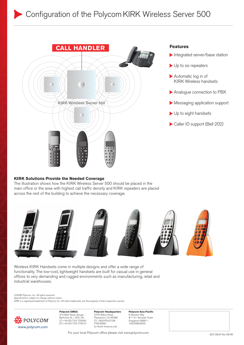 Configuration of the polycom, Kirk wireless server 500, Call handler | Polycom KIRK 623128UK User Manual | Page 2 / 2