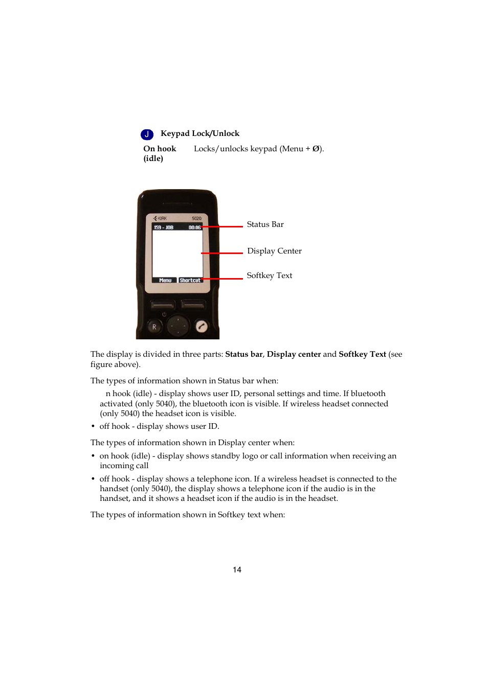 1 handset display | Polycom KIRK 5040 User Manual | Page 14 / 71