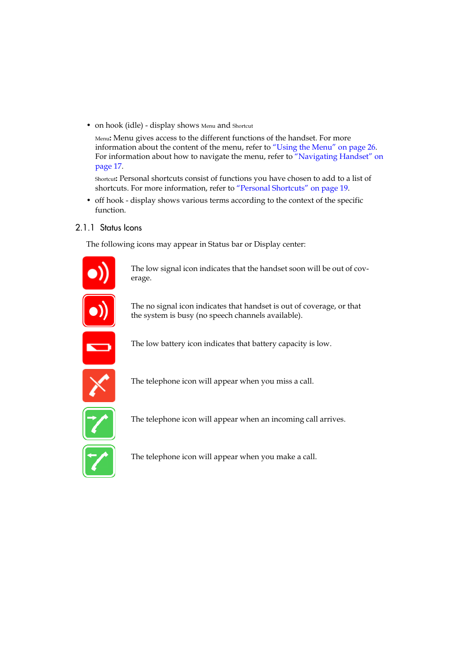 1 status icons | Polycom KIRK 5040 User Manual | Page 15 / 71