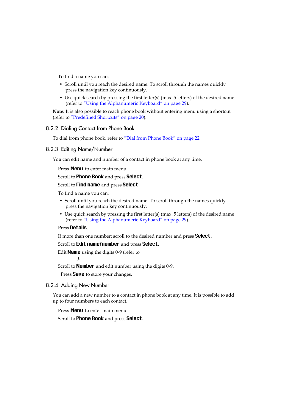 2 dialing contact from phone book, 3 editing name/number, 4 adding new number | Polycom KIRK 5040 User Manual | Page 30 / 71