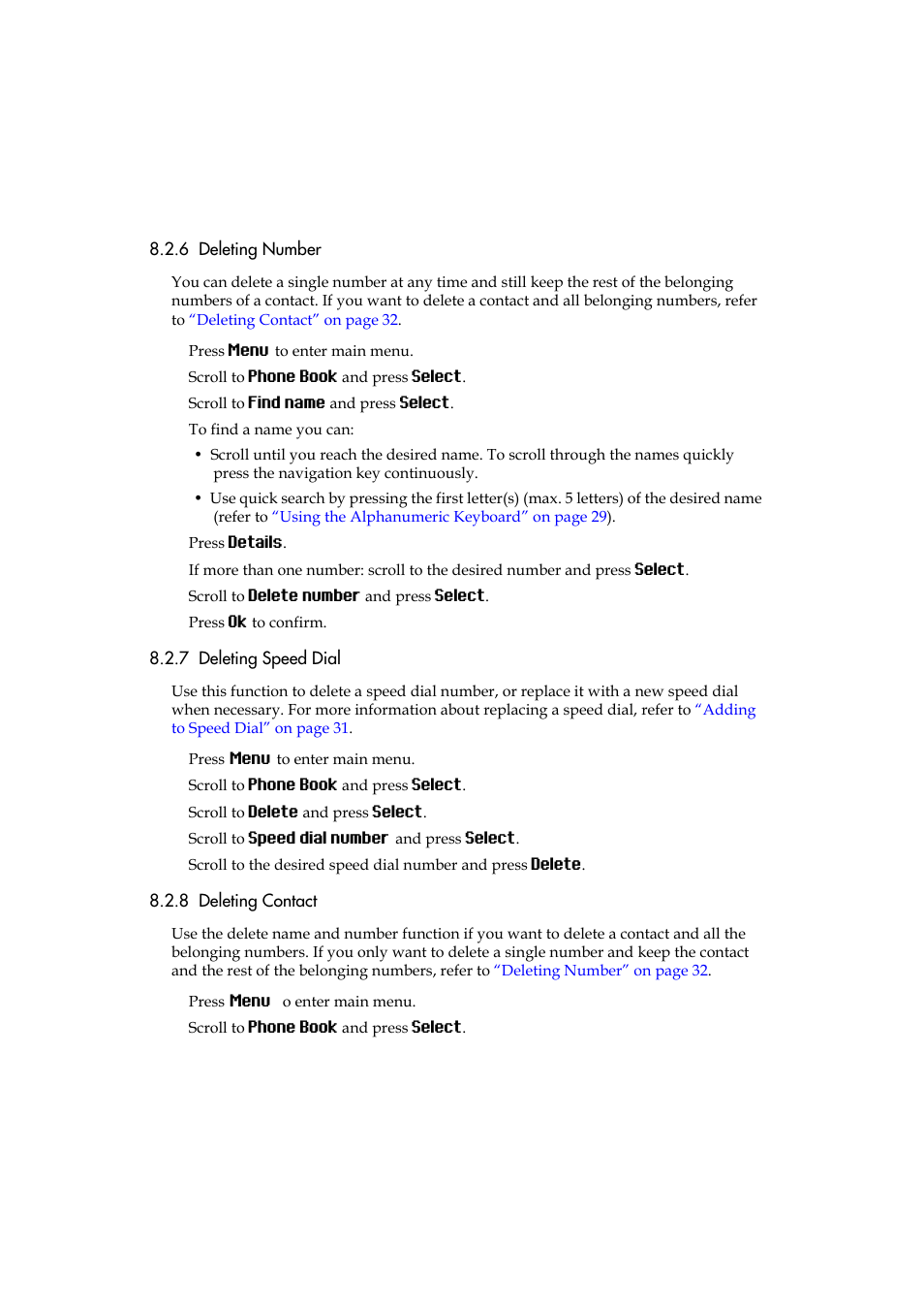 6 deleting number, 7 deleting speed dial, 8 deleting contact | Polycom KIRK 5040 User Manual | Page 32 / 71