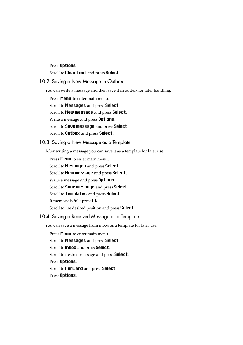 2 saving a new message in outbox, 3 saving a new message as a template, 4 saving a received message as a template | Saving a new message as a | Polycom KIRK 5040 User Manual | Page 40 / 71