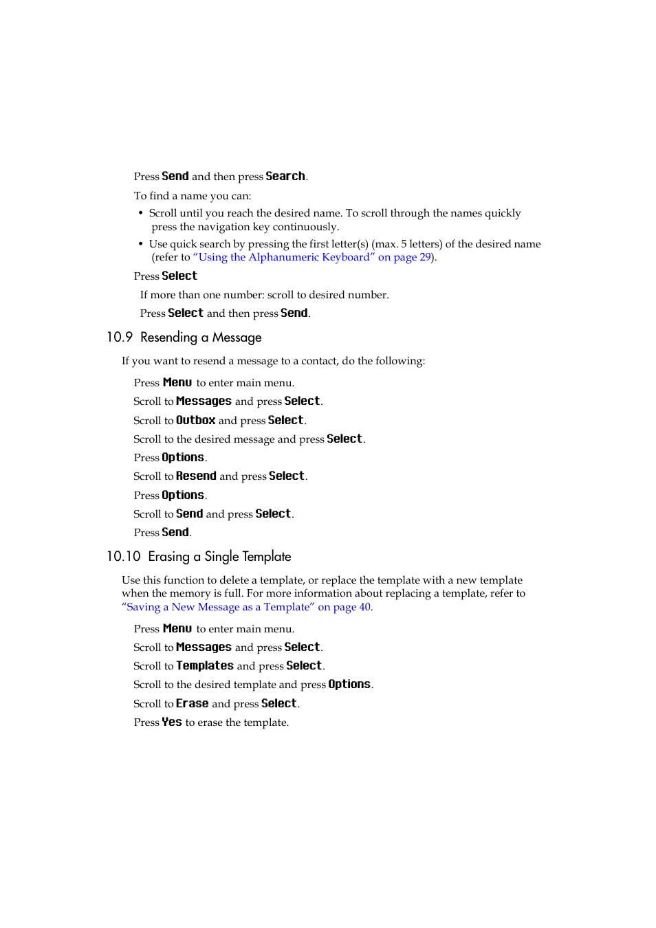 9 resending a message, 10 erasing a single template, Erasing a single template” on | Polycom KIRK 5040 User Manual | Page 45 / 71