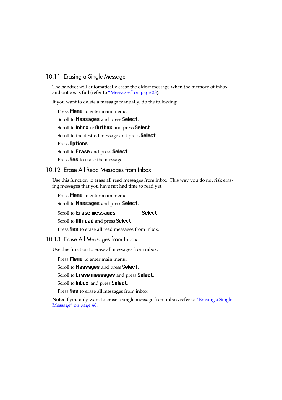 11 erasing a single message, 12 erase all read messages from inbox, 13 erase all messages from inbox | Refer to, Erasing a sin, Erase all | Polycom KIRK 5040 User Manual | Page 46 / 71