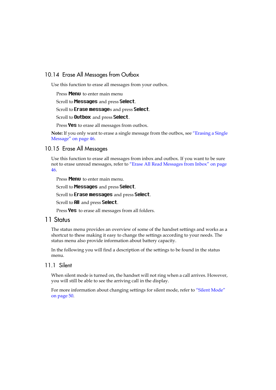 14 erase all messages from outbox, 15 erase all messages, 11 status | 1 silent | Polycom KIRK 5040 User Manual | Page 47 / 71