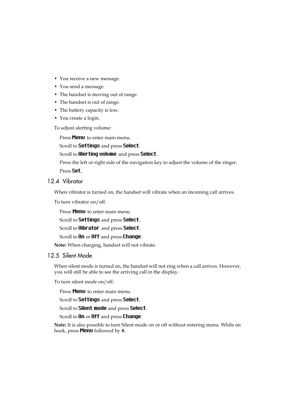 4 vibrator, 5 silent mode, 4 vibrator 12.5 silent mode | Silent mode | Polycom KIRK 5040 User Manual | Page 50 / 71