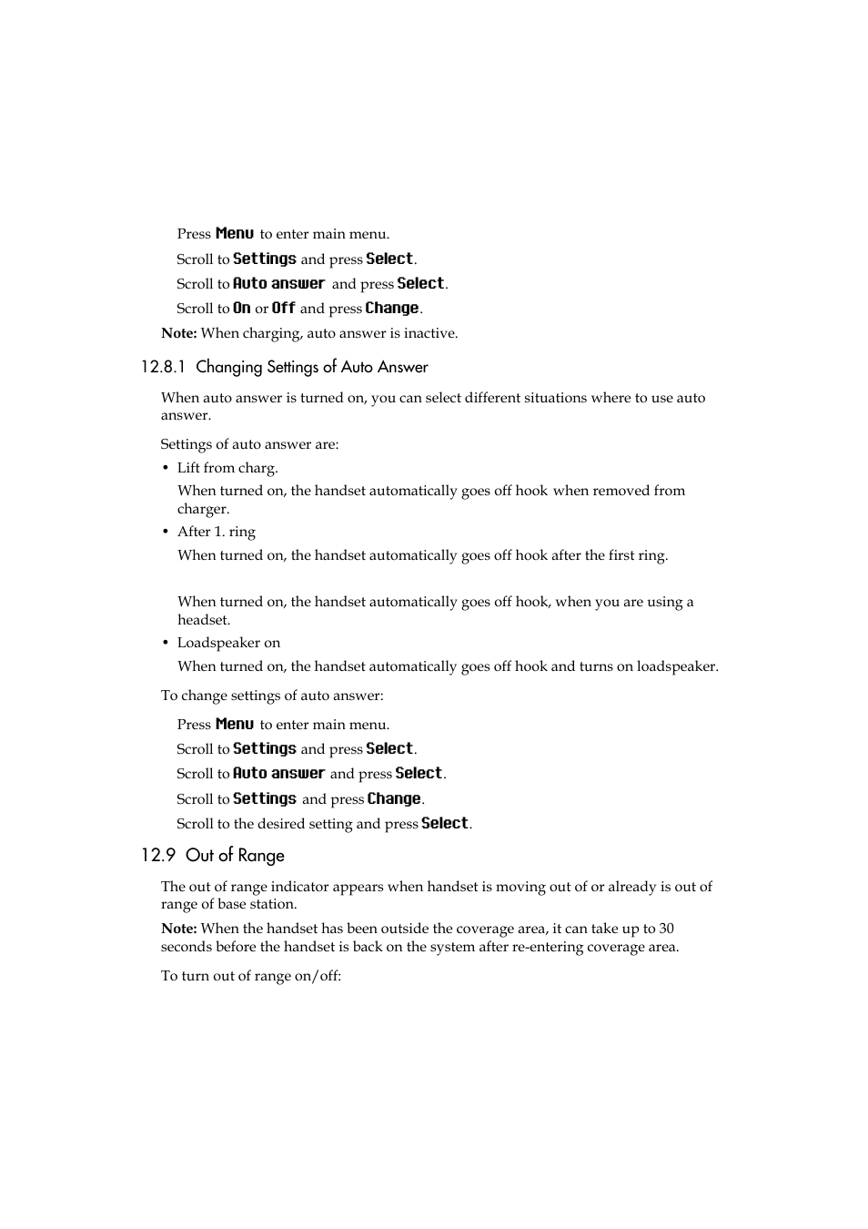 1 changing settings of auto answer, 9 out of range | Polycom KIRK 5040 User Manual | Page 53 / 71