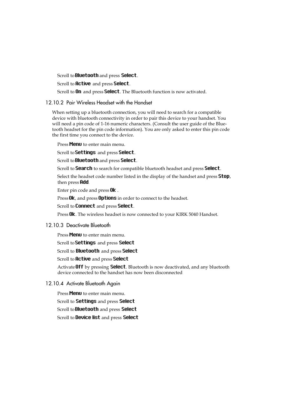 2 pair wireless headset with the handset, 3 deactivate bluetooth, 4 activate bluetooth again | Polycom KIRK 5040 User Manual | Page 55 / 71