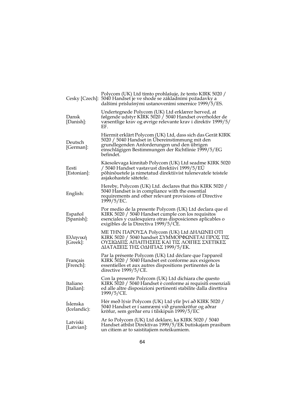 Polycom KIRK 5040 User Manual | Page 64 / 71