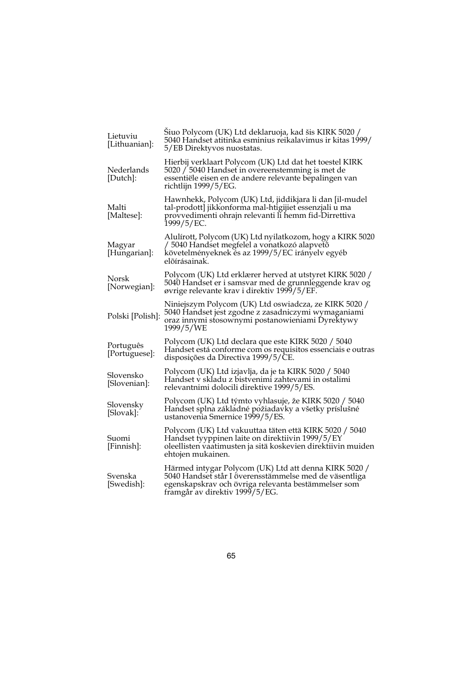 Polycom KIRK 5040 User Manual | Page 65 / 71