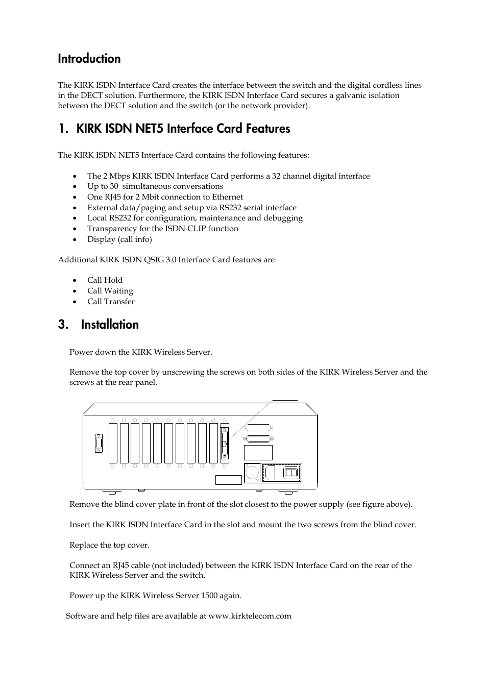 Introduction, Kirk isdn net5 interface card features, Installation | Polycom KIRK ISDN User Manual | Page 2 / 2