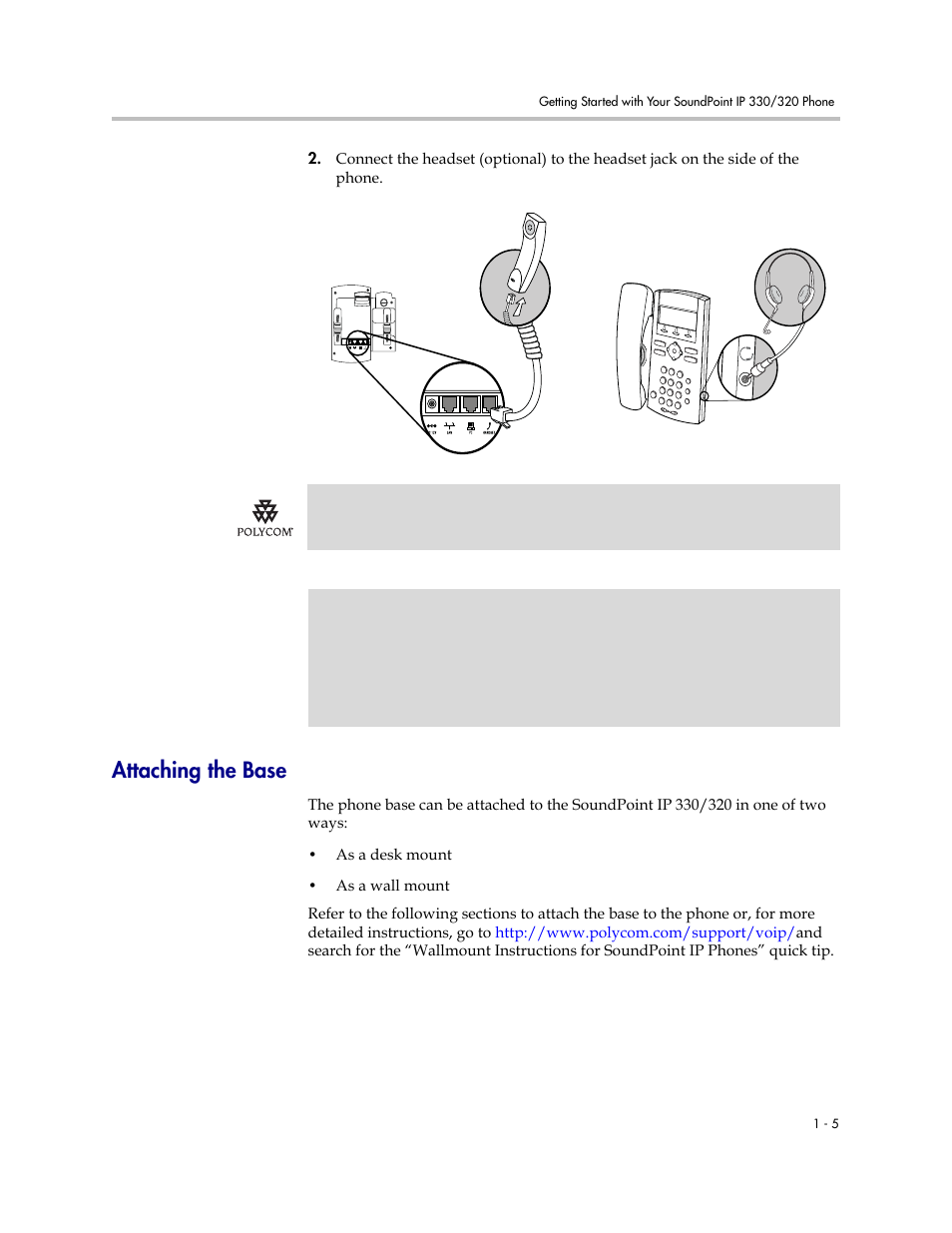 Attaching the base, Attaching the base –5 | Polycom IP 320 User Manual | Page 13 / 78