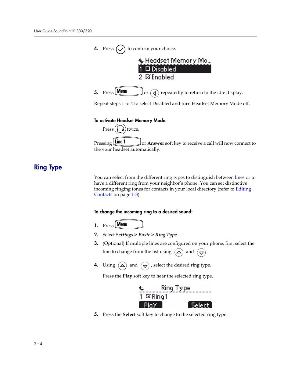 Ring type, Ring type –4 | Polycom IP 320 User Manual | Page 24 / 78