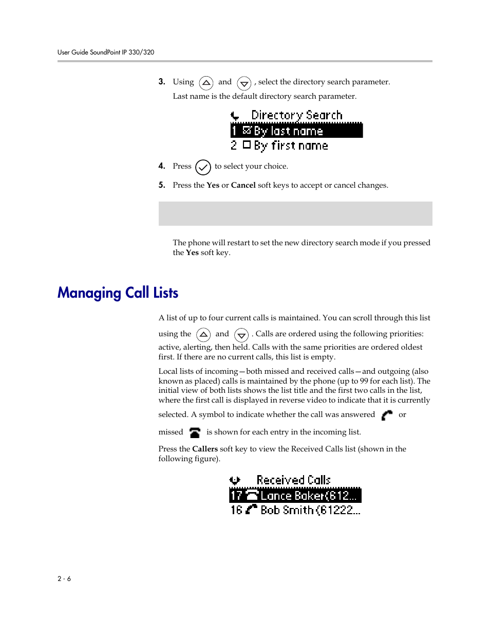 Managing call lists, Managing call lists –6 | Polycom IP 320 User Manual | Page 26 / 78