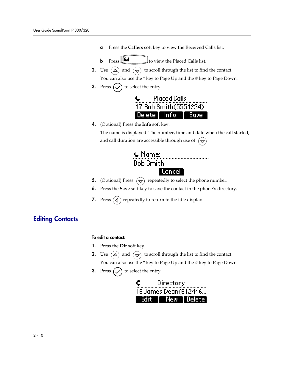 Editing contacts, Editing contacts –10 | Polycom IP 320 User Manual | Page 30 / 78