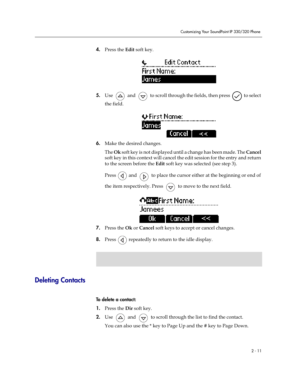 Deleting contacts, Deleting contacts –11 | Polycom IP 320 User Manual | Page 31 / 78