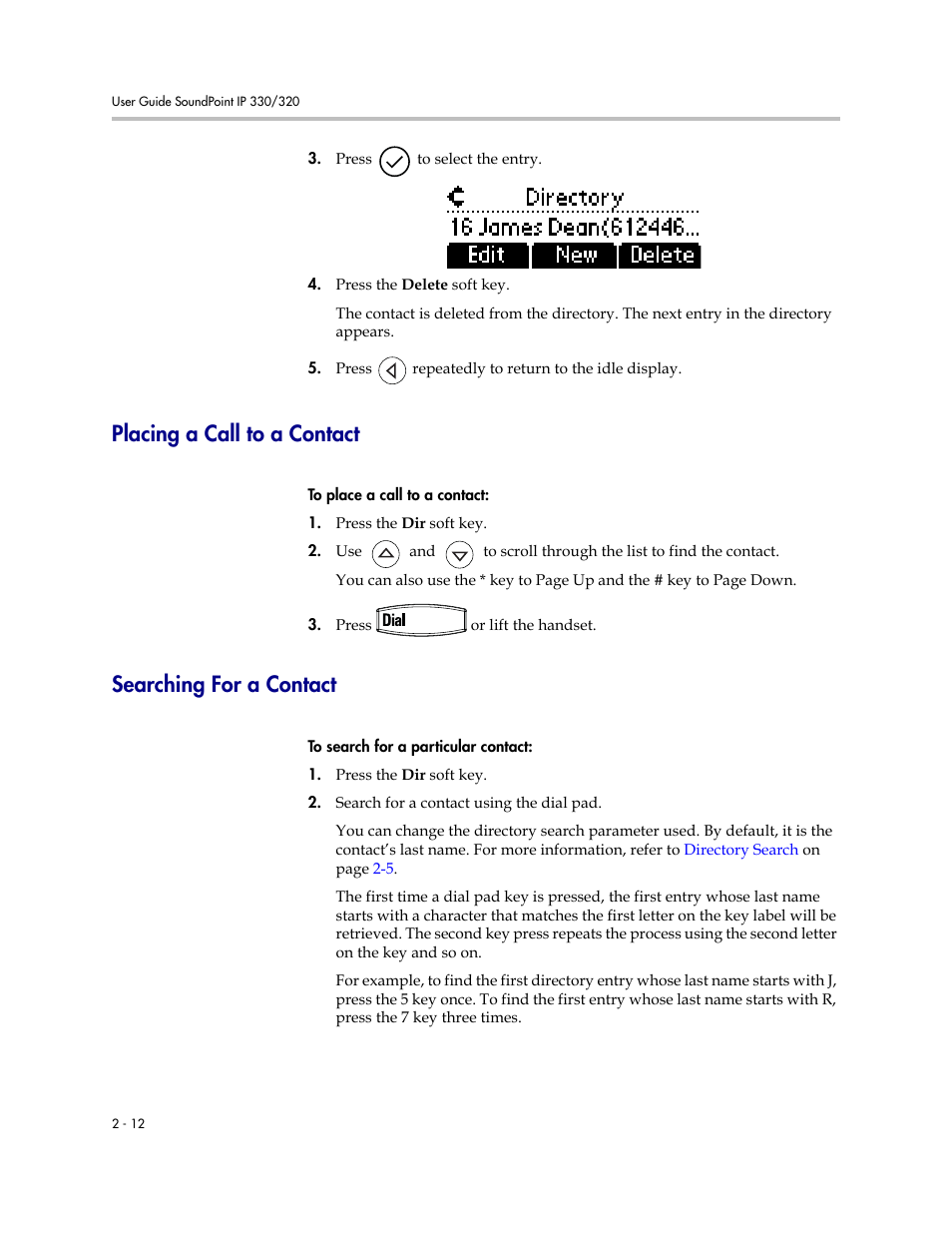 Placing a call to a contact, Searching for a contact | Polycom IP 320 User Manual | Page 32 / 78
