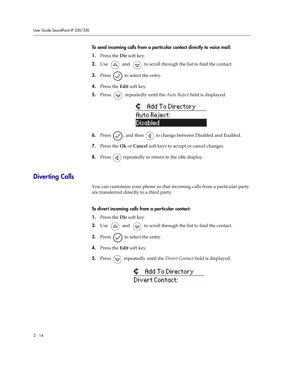 Diverting calls, Diverting calls –14 | Polycom IP 320 User Manual | Page 34 / 78