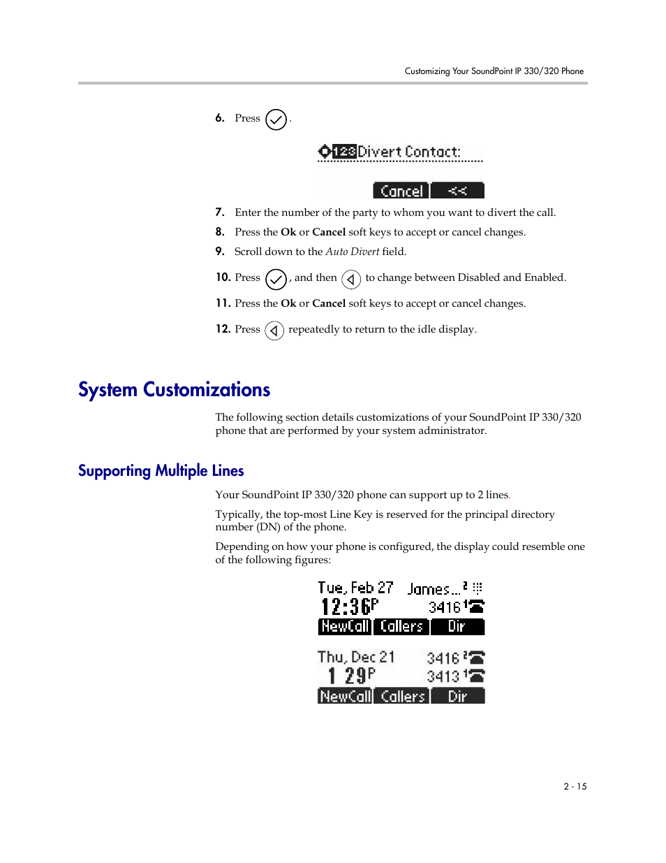 System customizations, Supporting multiple lines, System customizations –15 | Supporting multiple lines –15 | Polycom IP 320 User Manual | Page 35 / 78