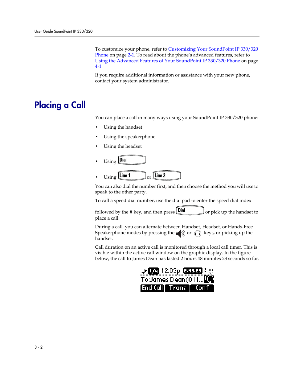 Placing a call, Placing a call –2 | Polycom IP 320 User Manual | Page 38 / 78
