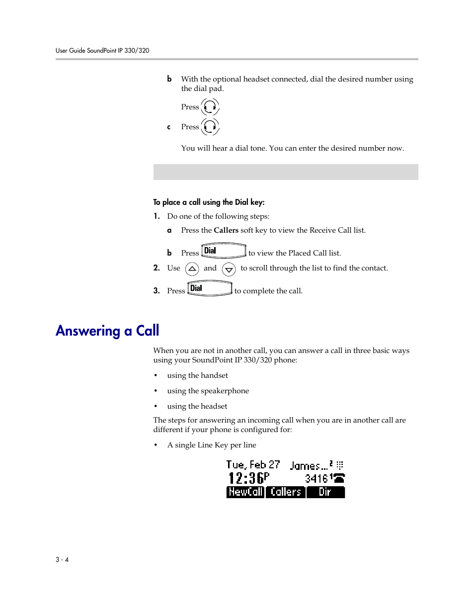 Answering a call, Answering a call –4 | Polycom IP 320 User Manual | Page 40 / 78