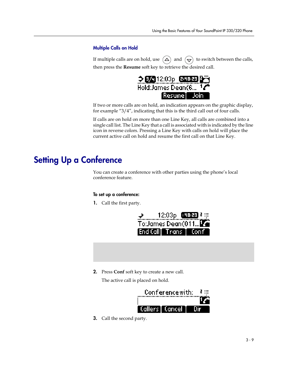 Setting up a conference, Setting up a conference –9 | Polycom IP 320 User Manual | Page 45 / 78