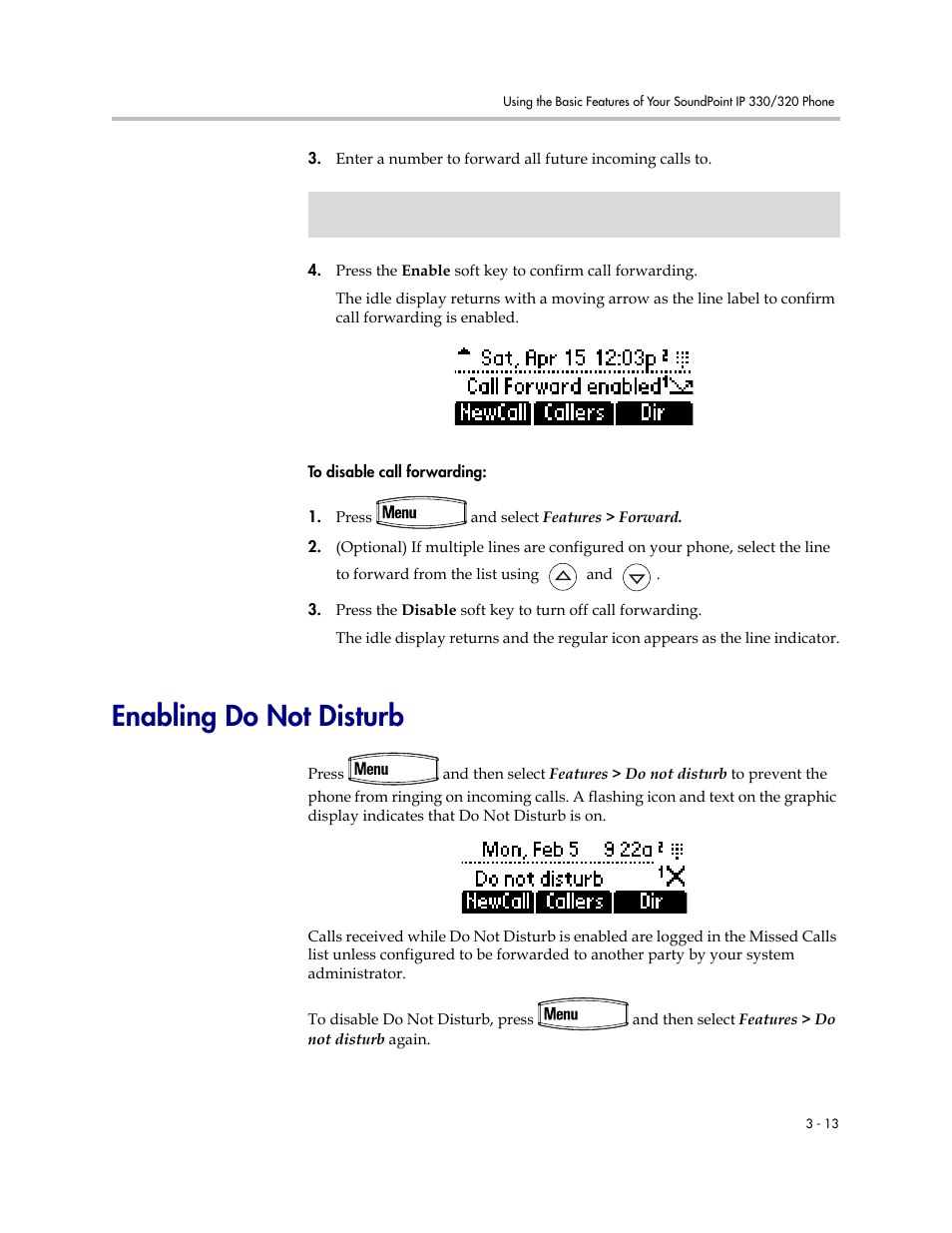 Enabling do not disturb, Enabling do not disturb –13 | Polycom IP 320 User Manual | Page 49 / 78