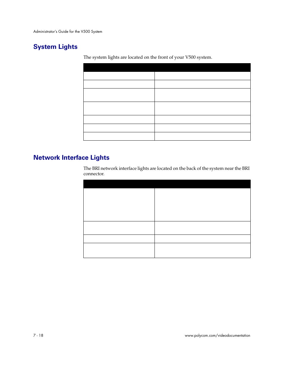 System lights, Network interface lights, System lights - 18 network interface lights - 18 | Polycom Audio and Video User Manual | Page 110 / 136